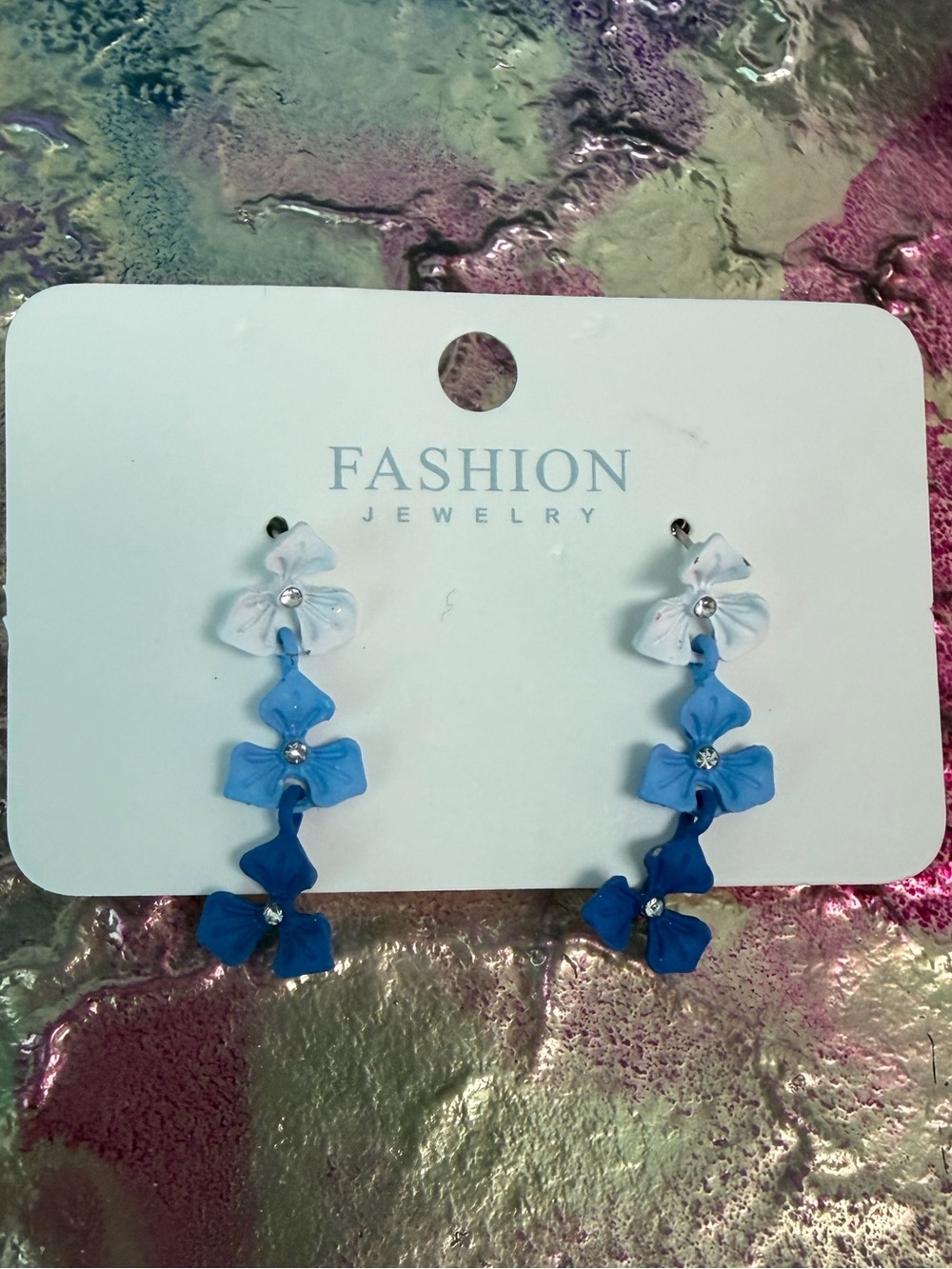 Fashion Jewelry Blue Gradient Floral Drop Earrings